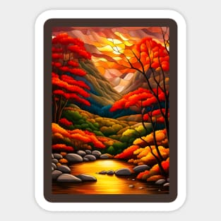 Stained Glass Autumn Mountain Scenery Sticker